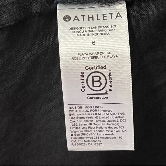 Athleta Black Linen Short Sleeve Knee Length Wrap Dress US6 - Picture 7 of 7